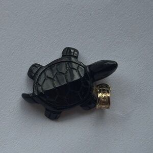 Onyx Black Turtle Pendant with Gold Bail